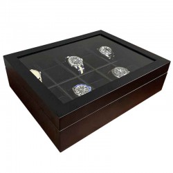 Coffret 10 montres vitré laque noir mat GENEVA