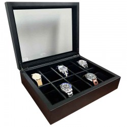 Coffret 10 montres vitré laque noir mat GENEVA