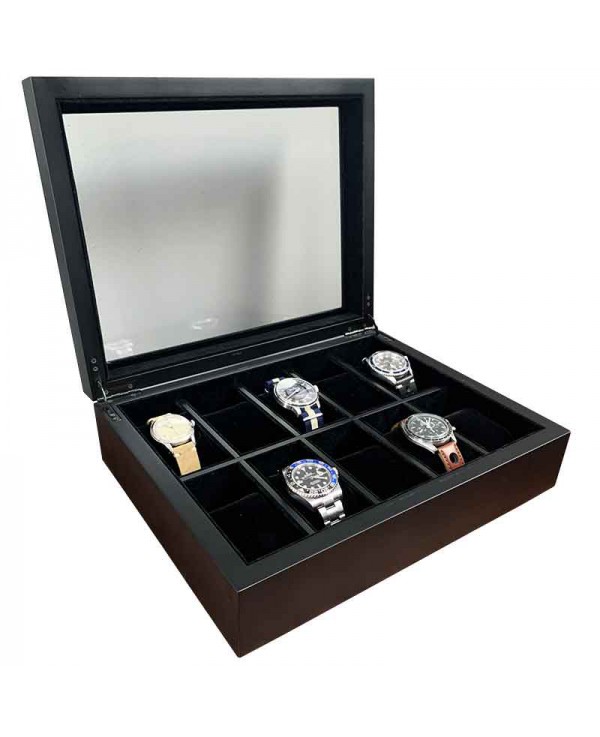 Coffret 10 montres vitré laque noir mat GENEVA