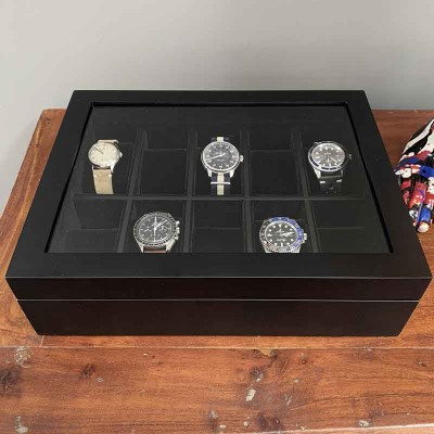 Watchbox matt black glasstop for 10 watches