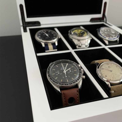 Watchbox white wood for 6 watches
