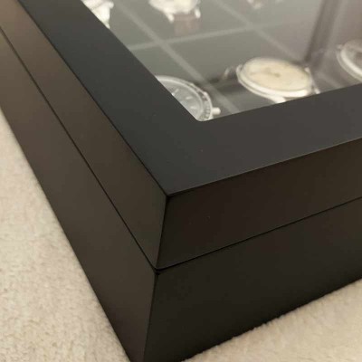Watchbox mat black with glasstop for 6 watches
