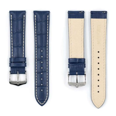 Watchstrap Hirsch Modena 20mm dark blue white stiches