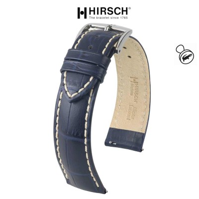 Bracelet Hirsch Modena Bleu Foncé 22mm couture blanche