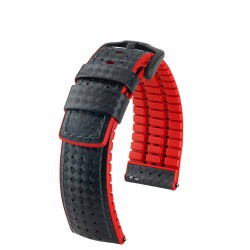 Bracelet Hirsch AYRTON Caoutchouc Rouge 20mm Cuir Carbone