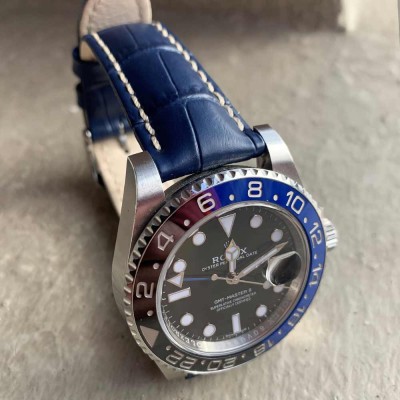 Watchstrap Hirsch Modena 20mm dark blue white stiches