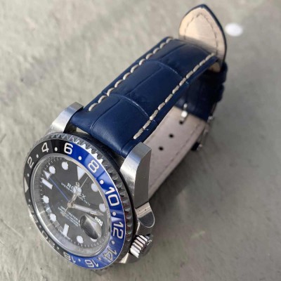 Watchstrap Hirsch Modena 20mm dark blue white stiches