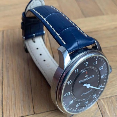 Watchstrap Hirsch Modena 20mm dark blue white stiches