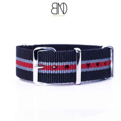 Bracelet de montre NATO 20mm Noir gris rouge