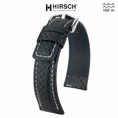 Watchstrap Hirsch Carbon Black white stiches 18mm