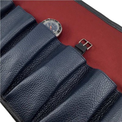 Leather pouch for 6 watches Grandval Blue