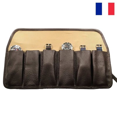 Leather pouch for 6 watches Grandval BROWN
