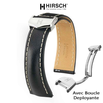 Bracelet Hirsch Navigator noir 20mm | Cuir déployante