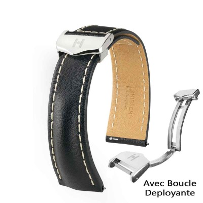 Bracelet Hirsch Navigator noir 20mm | Cuir déployante