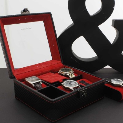 Carbon watchbox black with LED lights for 5 watches