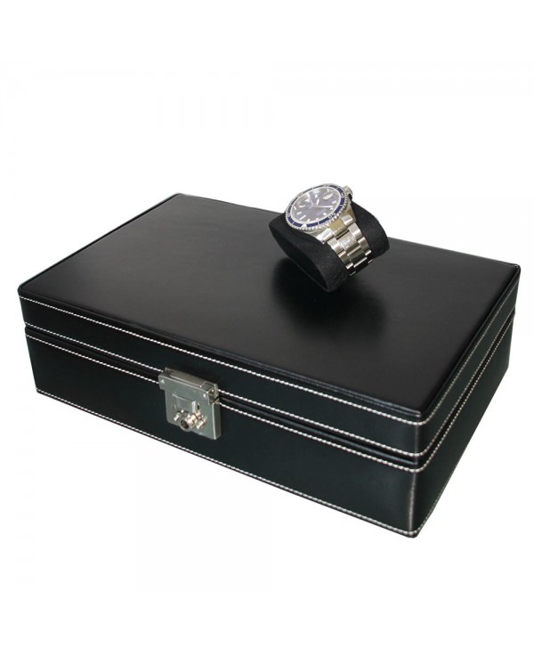 Watch Box Black Leather For 10, Black Leather Watch Box