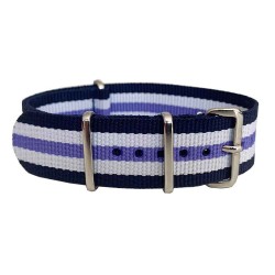 Bracelet NATO 20mm bleu blanc mauve