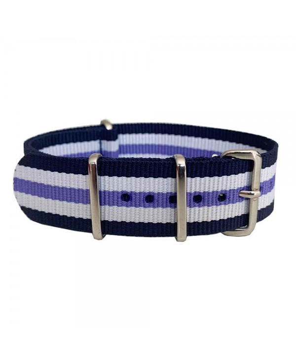 Bracelet NATO 20mm bleu blanc mauve