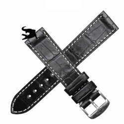 Arezzo DARK-CROCO 22mm crocodile  noir bracelet montre crocodile doublure caoutchouc