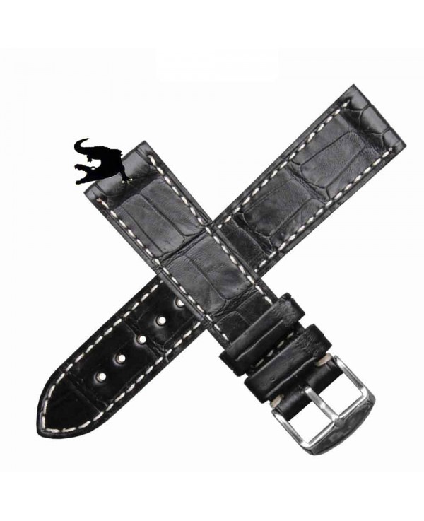 Arezzo DARK-CROCO 22mm crocodile  noir bracelet montre crocodile doublure caoutchouc