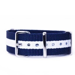 bracelet NATO 22mm Bleu Blanc Bleu