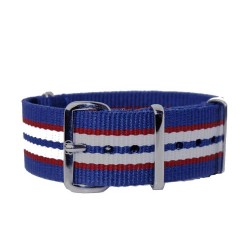 Bracelet NATO 20mm rayures fines bleu blanc rouge