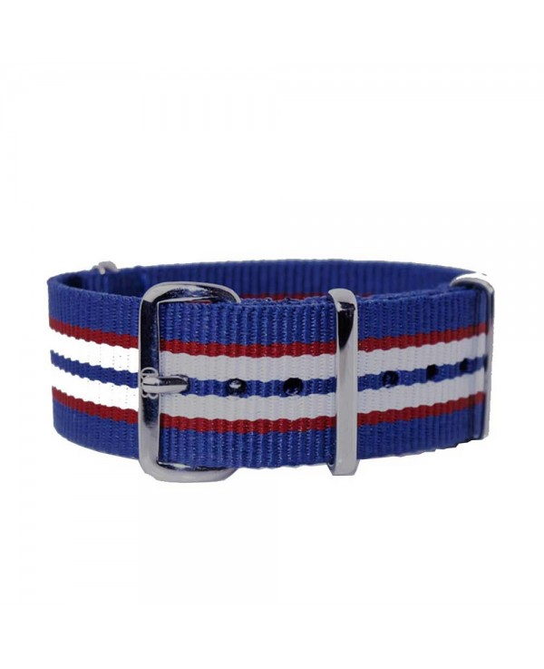 Bracelet NATO 20mm rayures fines bleu blanc rouge