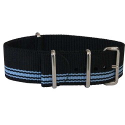 bracelet montre nylon NATO 20mm noir bleu alpine