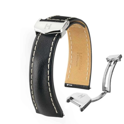 Watchstrap Hirsch NAVIGATOR 20/18mm black with deployment buckle