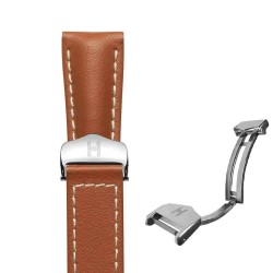 Bracelet Hirsch NAVIGATOR marron doré 22mm avec boucle deployante inox