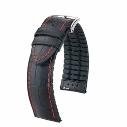 Bracelet de montre 22mm George Cuir noir et couture rouge