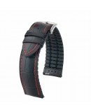 Bracelet de montre 22mm George Cuir noir et couture rouge