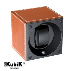 Watchwinder Swiss Kubik Single Brown Leather white stiches