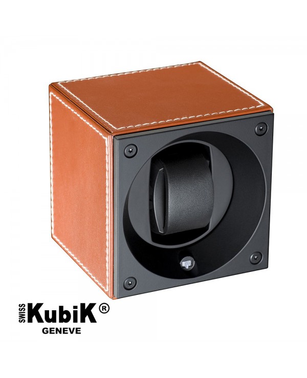 Watchwinder Swiss Kubik Single Brown Leather white stiches Watchwinder Swiss Kubik Single Brown Leather white stiches
