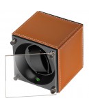 Watchwinder Swiss Kubik Single Brown Leather white stiches