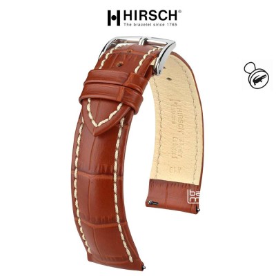 Watchstrap Hirsch Modena Gold Brown 24mm white stiches