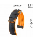 Bracelet Hirsch ROBBY Caoutchouc orange 22mm Cuir Noir