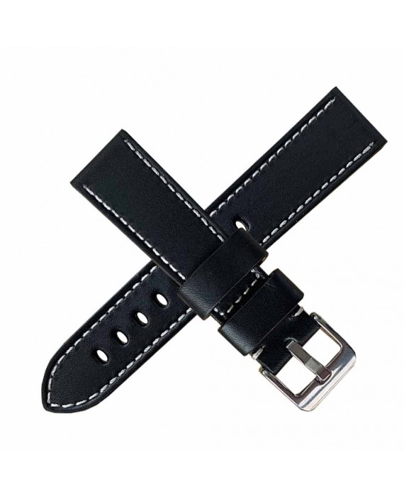 Bracelet De Montre En Cuir De Veau Noir – Largeurs 18, 19, 20, 22 Mm, Bouts Arrondis