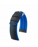 Bracelet Hirsch ROBBY Caoutchouc Bleu 20mm Cuir Noir