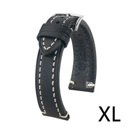 Bracelet XL Hirsch Liberty Noir 20mm couture blanche