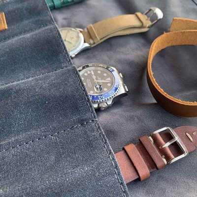 ROLL pouch barbour oiled 5 watches BLUE for travel
