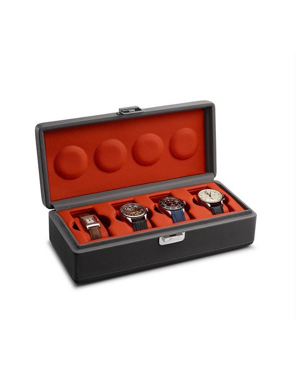 coffret 4 montres cuir valigetta scatola del tempo gris orange