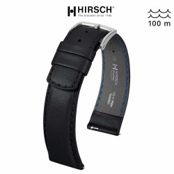 Bracelet Hirsch RUNNER cuir noir lisse 20mm waterproof