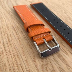 bracelet montre cuir de veau structuré orange 20mm