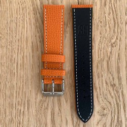 Bracelet montre cuir de veau structuré 22mm ORANGE