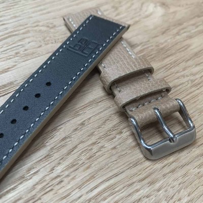 Bracelet montre cuir Beige 22mm veau structuré