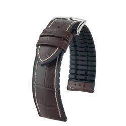 hirsch Bracelet de montre 20mm George Cuir marron et Caoutchouc noir