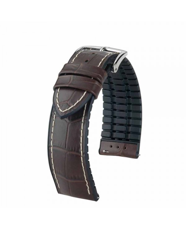 hirsch Bracelet de montre 20mm George Cuir marron et Caoutchouc noir