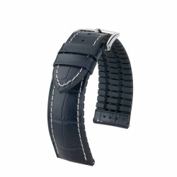 hirsch Bracelet de montre 20mm George Cuir noir et Caoutchouc noir