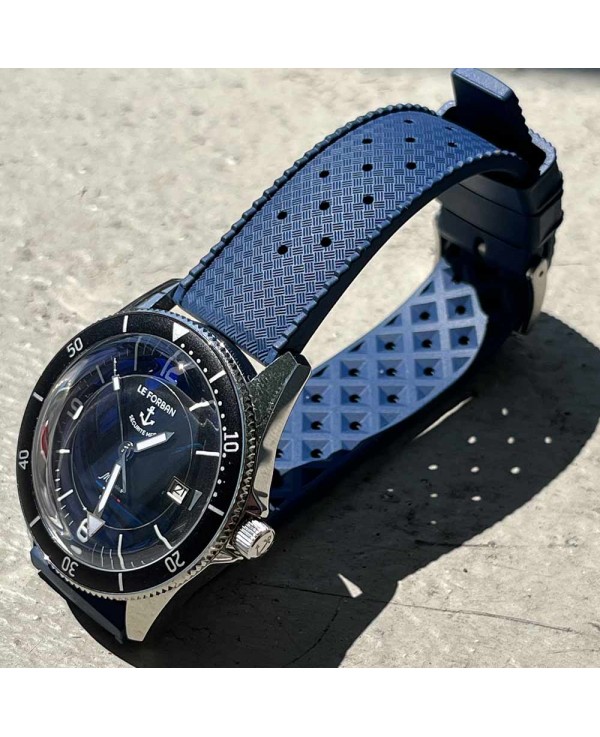 Bracelet De Montre Cuir 20mm Bleu Marine Avec Coutures Blanches Et Boucle Métal - NEUF